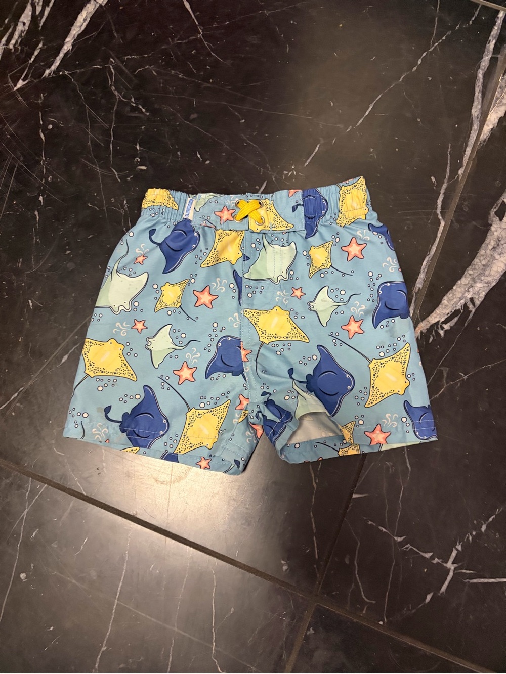 Light Blue Kids Swim Shorts with Sea Creature Print